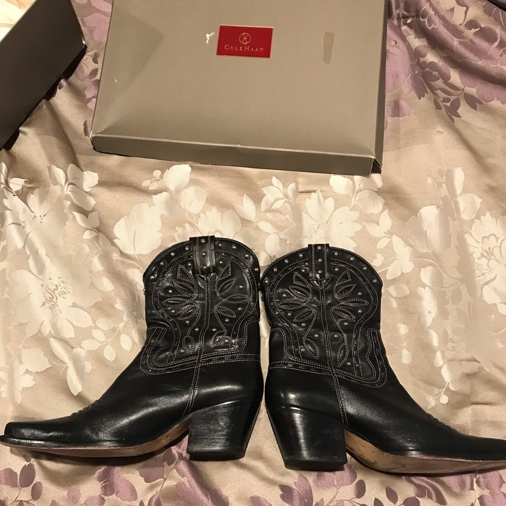 Cole Haan black cowgirl boots “morgen short boot” - Picture 2 of 8